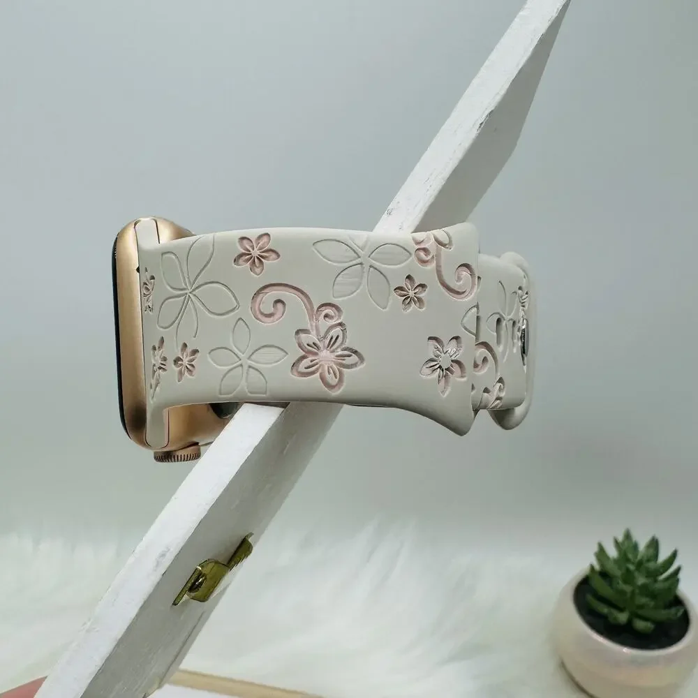 Floral Design Apple Watch Bands in Beige pink 42mm 44mm 45mm 49mm
